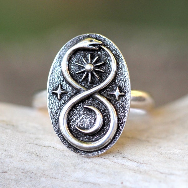 Snake Ring Silver Ouroboros Ring Serpent Ring Celestial Ring Witch Ring Sun and Moon Ring Sterling Silver Magic Ring Mystical Ring