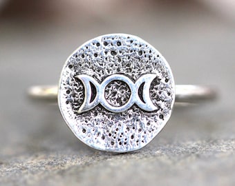 Moon Phase Ring Triple Moon Goddess Ring Witch Ring Crescent Moon Ring Celestial Ring Celestial Jewelry Triple Goddess Ring Witch Jewelry