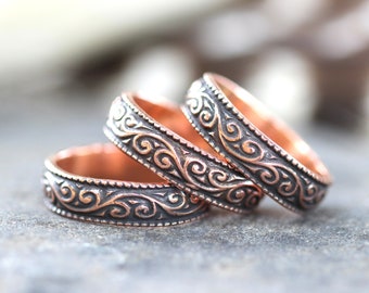 Kopparring Koppartummring Virvelmönsterring Tjock ringband Stapelbara kopparringar Rankmönsterring Stapelbara kopparringar EN ring