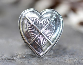 Sterling Silver Heart Ring Two of Swords Tarot Ring Witch Ring Witch Jewelry Heart Shield Ring Heart Swords Ring Sacred Heart Sword Ring