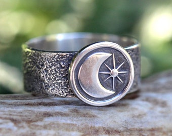 Crescent Moon Ring, Celestial Ring, Witch Ring, Witchy Jewelry, Pagan Ring, Sterling Silver Moon Ring