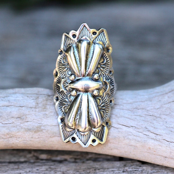 Sterling Silver Concho Ring Silver Shield Ring Butterfly Concho Ring Southwestern Ring Chunky Silver Ring