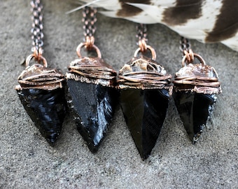 Koperen obsidiaan pijlpuntketting voor heren zwarte stenen ketting elektrogevormde pijlpuntketting