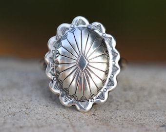 Sterling Silver Concho Ring Sterling Silver Statement Ring Southwestern Jewelry Southwestern Ring