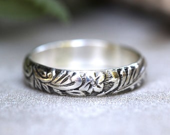 Silver Stacking Ring Floral Ring Band Silver Flower Ring Sterling Silver Stacking Rings