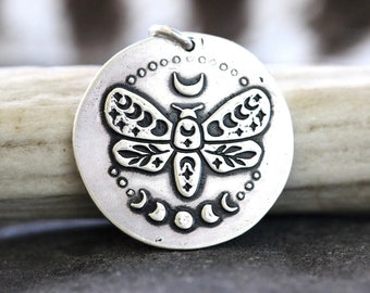 Moon Moth Necklace Sterling Silver Celestial Moth Necklace Coin Necklace Witch Necklace Witch Jewelry Moon Phase Necklace Mystic Necklace