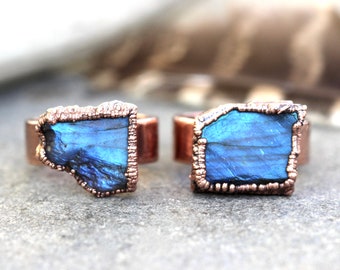 Raw Labradorite Ring Raw Stone Ring Blue Labradorite Ring Raw Crystal Ring Electroformed Ring Copper Ring Raw Stone Ring