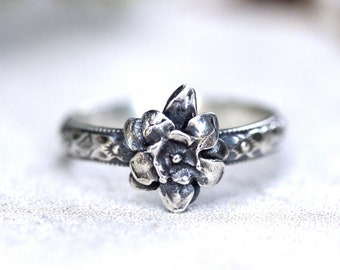 Silver Stacking Ring Flower Ring Rose Ring Sterling Silver Rings Art Nouveau Ring Stackable Rings Silver Alternative Engagement Ring