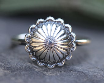 Silver Concho Ring Silver Southwest Ring Western Ring Silver Sun Ring Southwestern Jewelry Southwestern Style Silver Circle Ring
