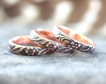 Copper Ring Thumb Ring Thick Ring Copper Flower Ring Copper Stackable Rings Copper Stacking Ring ONE Ring