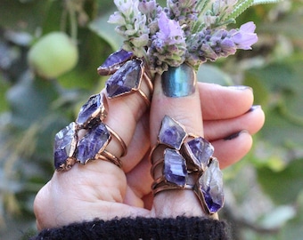 Raw Amethyst Ring Raw Crystal Ring Raw Crystals and Stones Birthstone Ring Amethyst Crystal Ring Raw Stone Ring Amethyst Jewelry