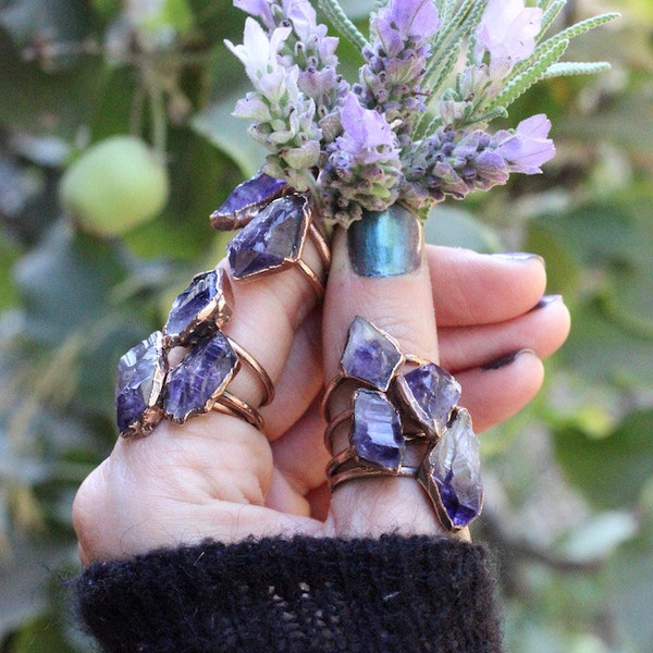 Raw Amethyst Ring Raw Crystal Ring Raw Crystals and Stones Birthstone Ring Amethyst Crystal Ring Raw Stone Ring Amethyst Jewelry