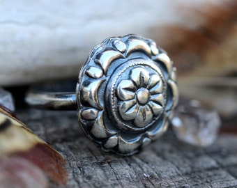 Silver Statement Ring Silver Flower Ring Silver Silver Concho Ring Sterling Silver Bohemian Ring