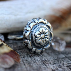 Silver Statement Ring Silver Flower Ring Silver Silver Concho Ring Sterling Silver Bohemian Ring