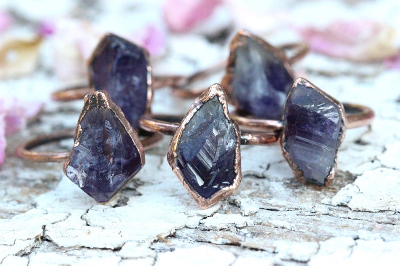 Raw Amethyst Ring Raw Crystal Ring Raw Crystals and Stones Birthstone Ring Amethyst Crystal Ring Raw Stone Ring Amethyst Jewelry image 3