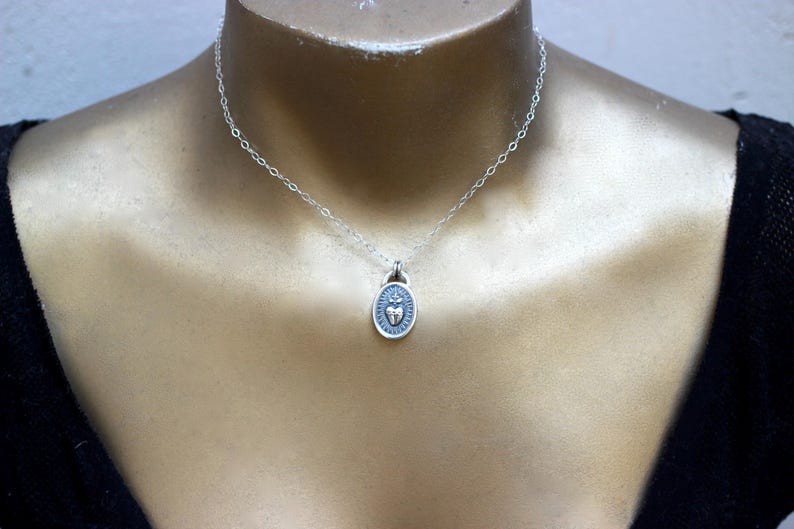 Sacred Heart Necklace Sterling Silver Sacred Heart of Jesus Catholic ...