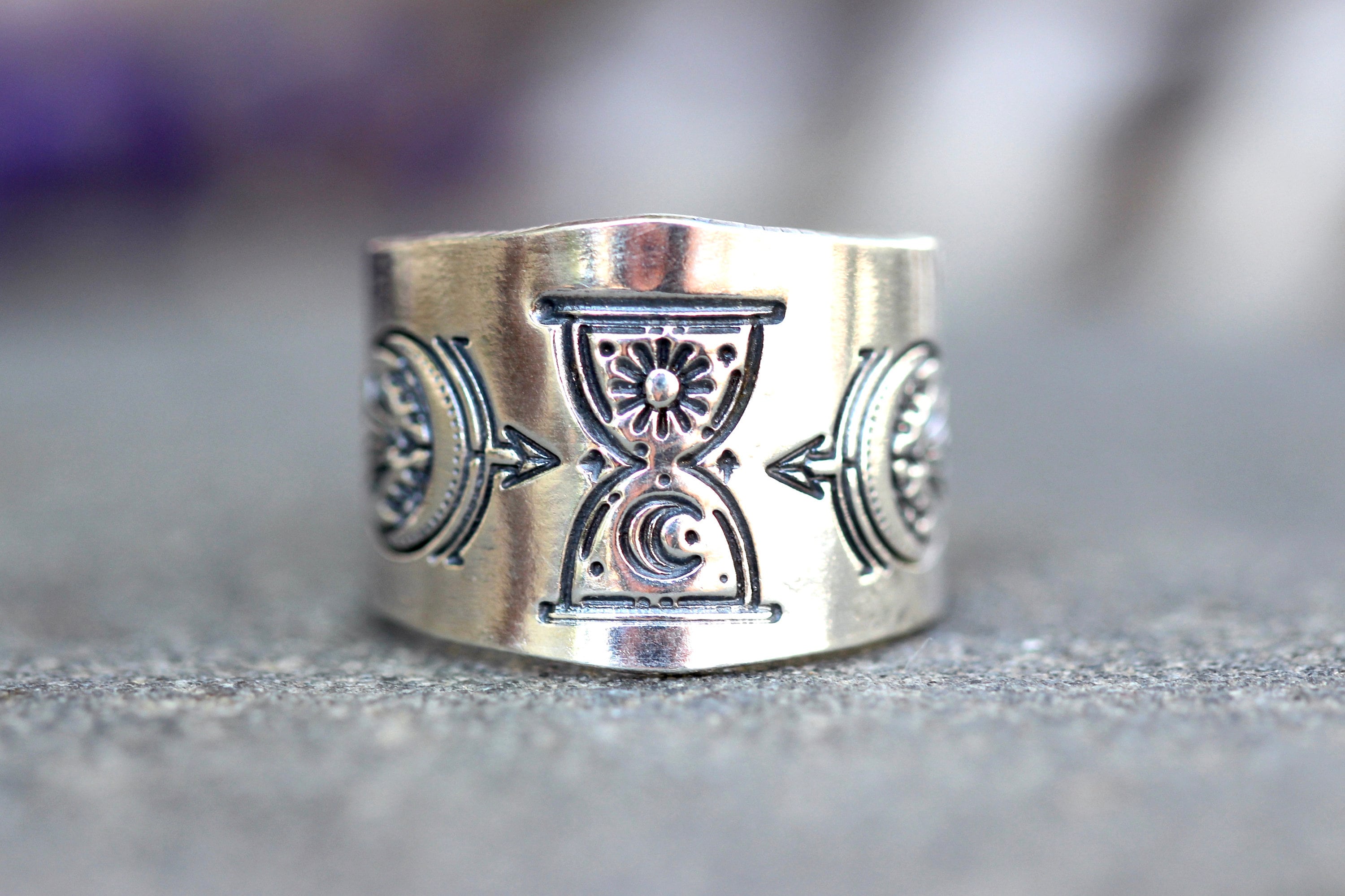 Silver Moon Ring Celestial Ring Hourglass Ring Witch Ring Crystal 
