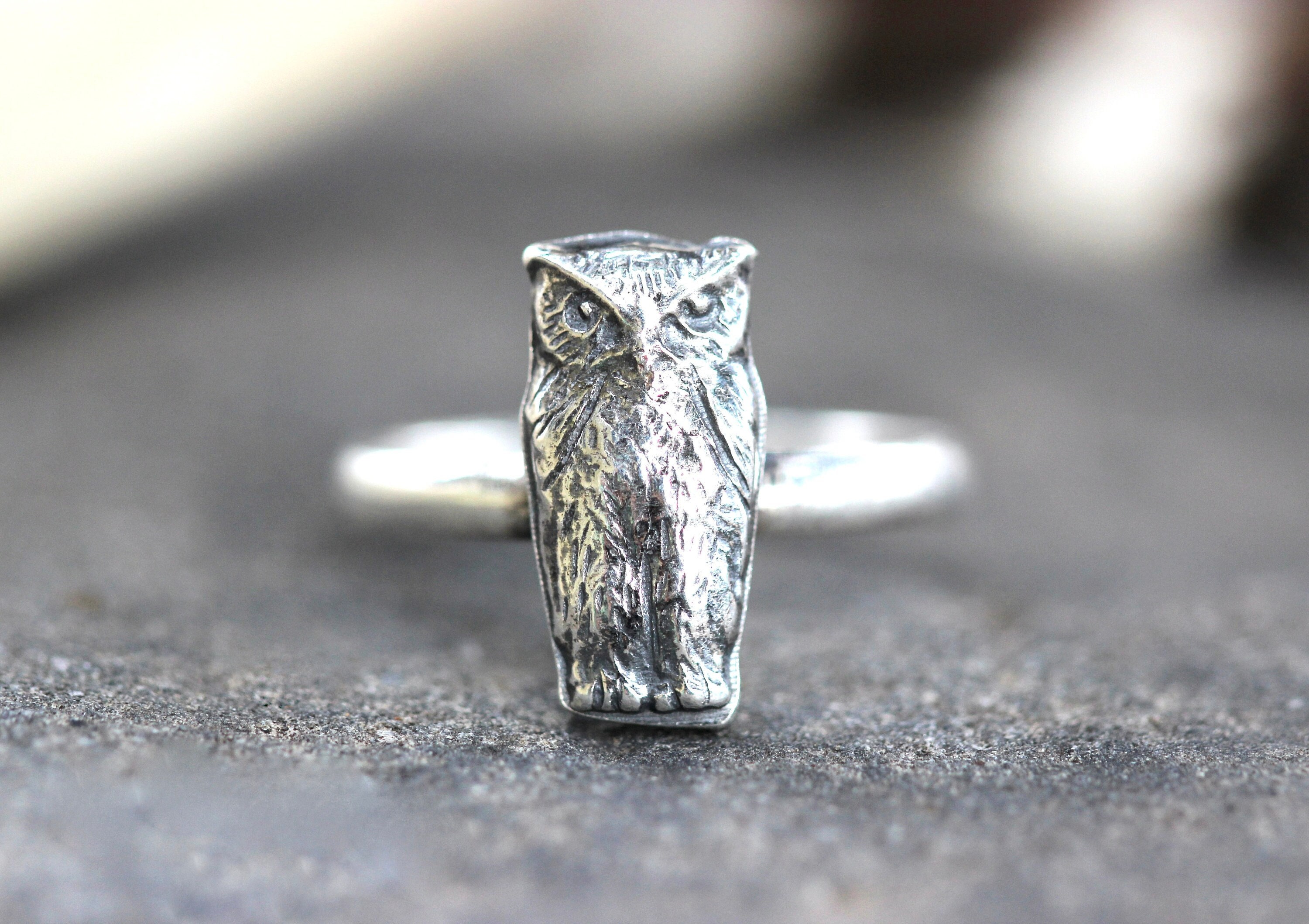Owl Ring Sterling Silver Owl Ring Owl Jewelry Horned Owl Cottagecore Ring Woodland Ring Forest Ring 
