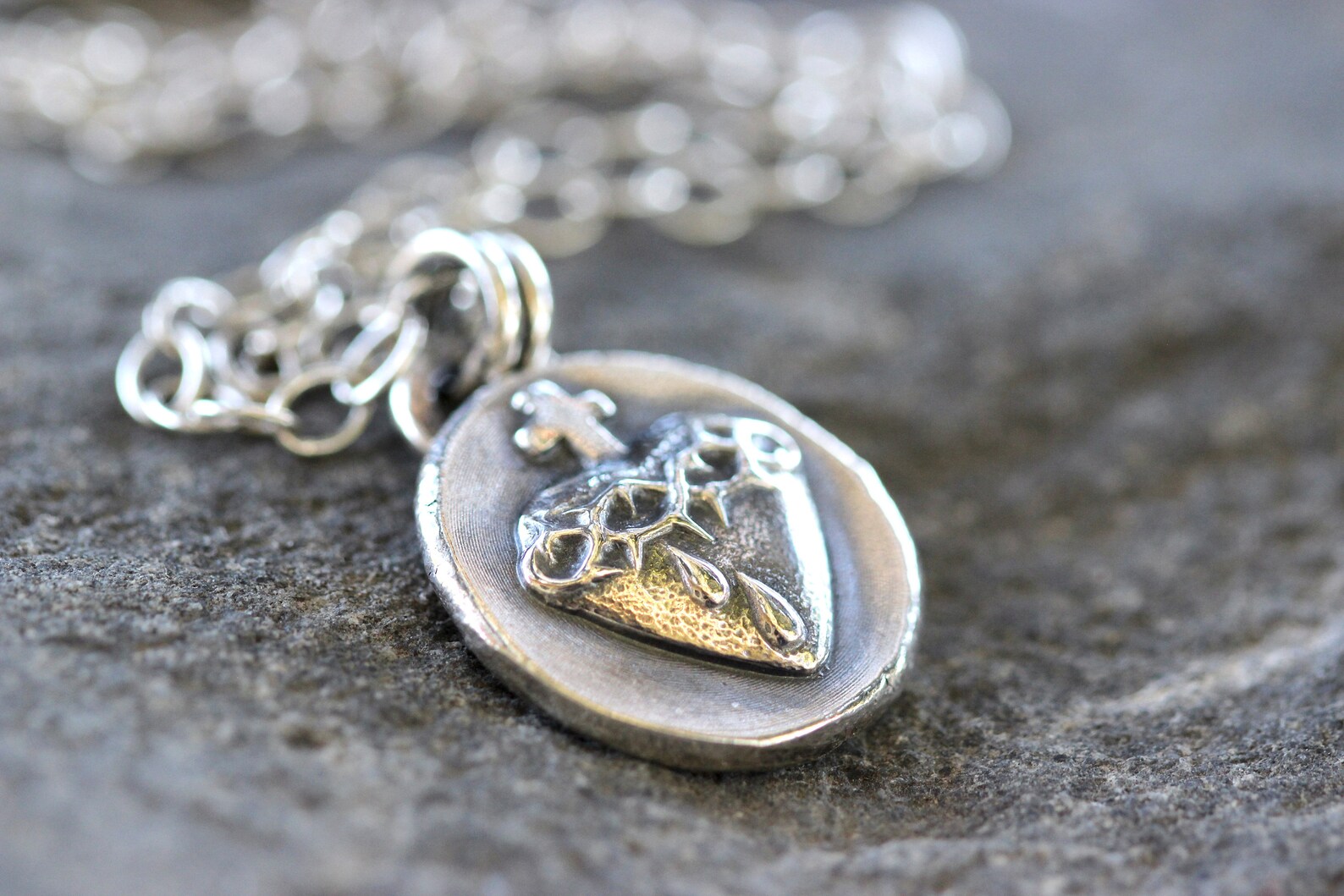Sacred Heart Necklace Sterling Silver Sacred Heart of Jesus Catholic ...