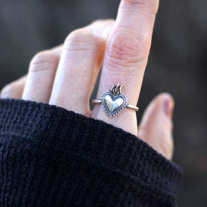 Sacred Heart Ring Sacred Heart Jewelry Heart Milagro Ring Flaming Heart ...