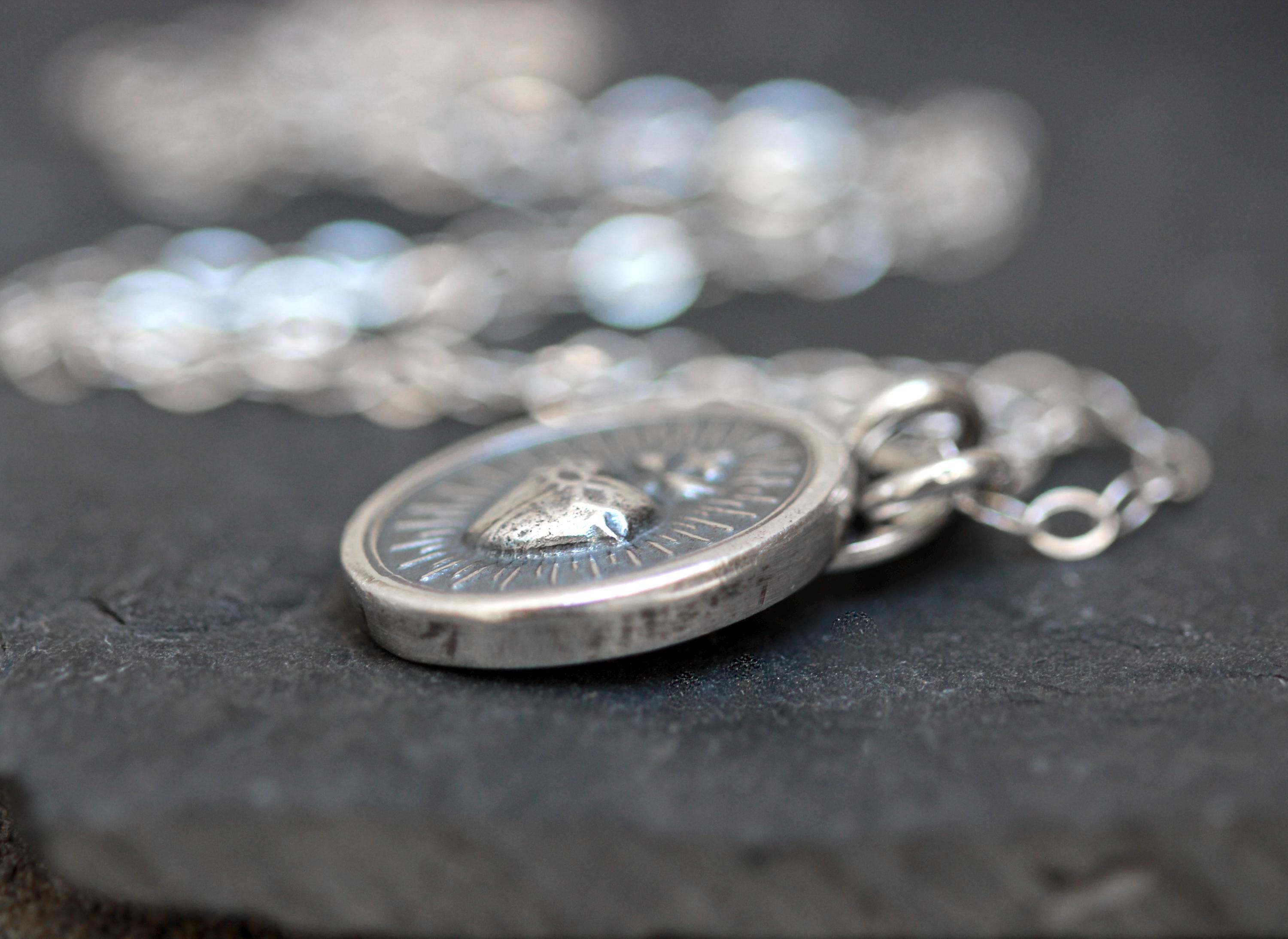 Sacred Heart Necklace Sterling Silver Sacred Heart of Jesus Catholic ...