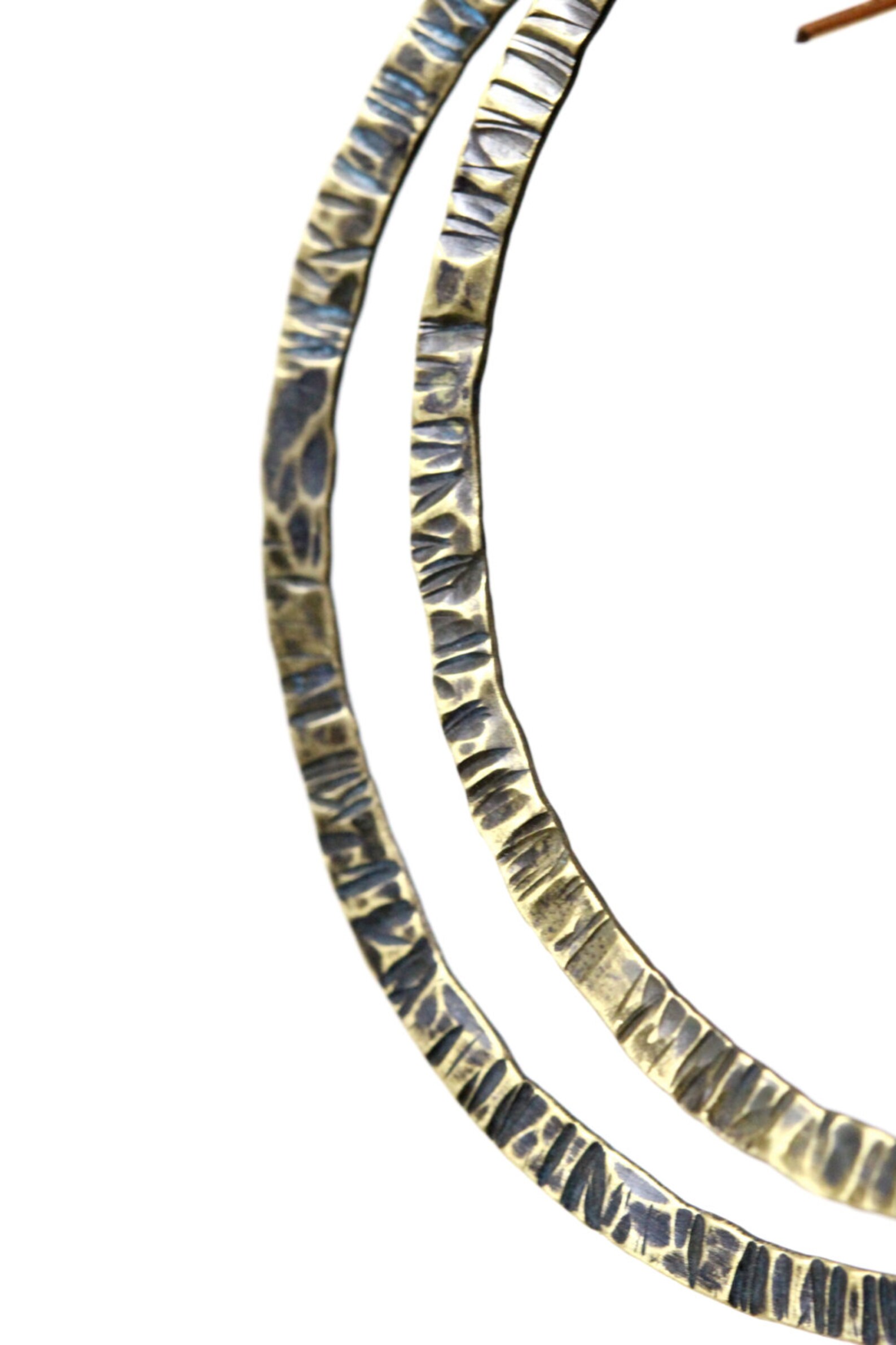 Big Hoop Earrings Boho Statement Earrings Hammered Brass Etsy