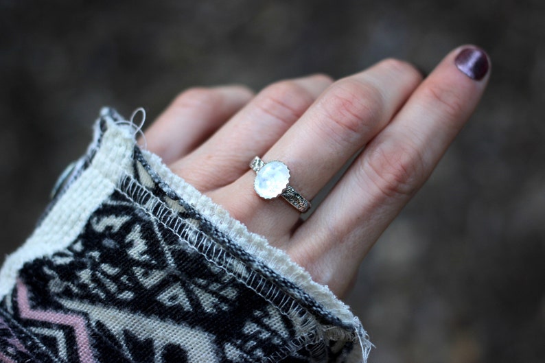 Rainbow Moonstone Ring Sterling Silver Moonstone Ring Moonstone Stacking Ring image 7