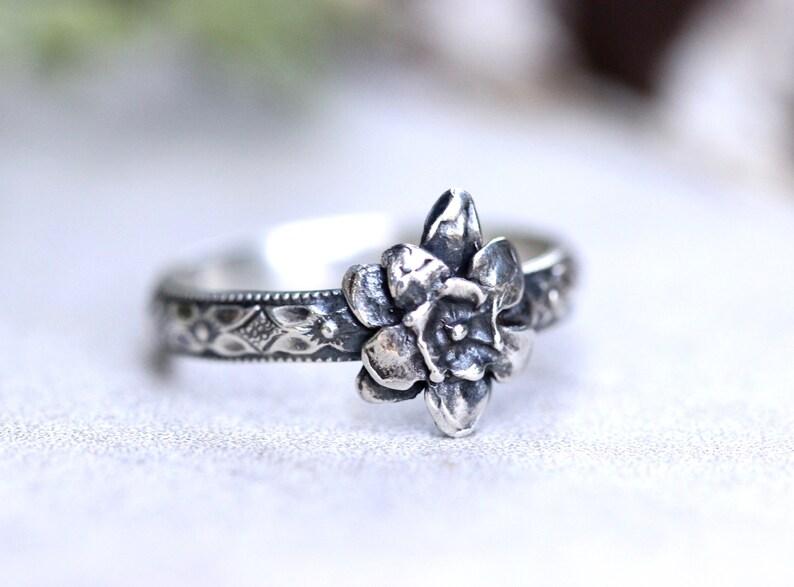 Silver Stacking Ring Flower Ring Rose Ring Sterling Silver | Etsy