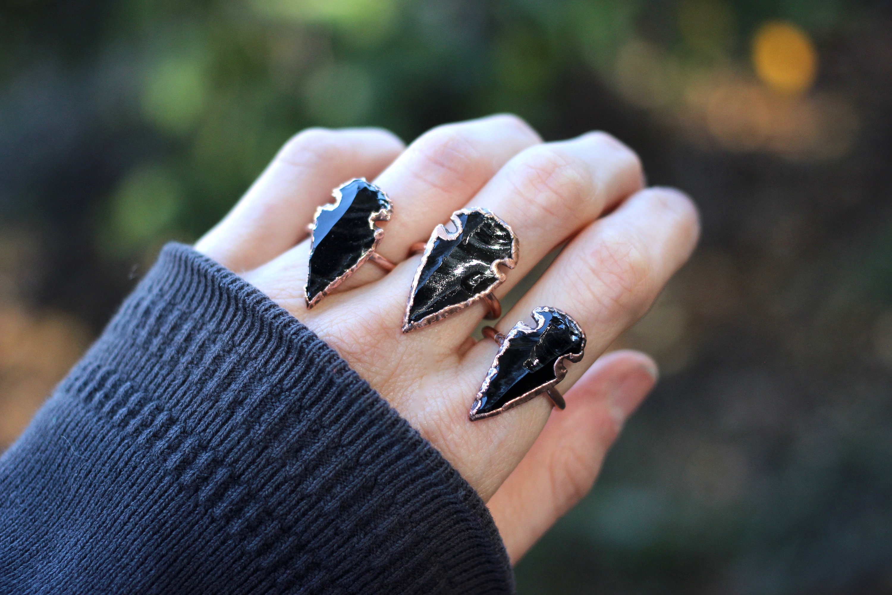 Arrowhead Ring Obsidian Arrowhead Ring Black Stone Ring Raw Gemstone Ring Raw Stone Jewelry Raw Stone Ring Etsy