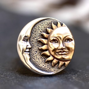 Sterling Silver and Brass Sun and Moon Face Ring Tarot Ring Victorian Moon Sun Faces Ring Celestial Ring Celestial Jewelry Mixed Metal Ring