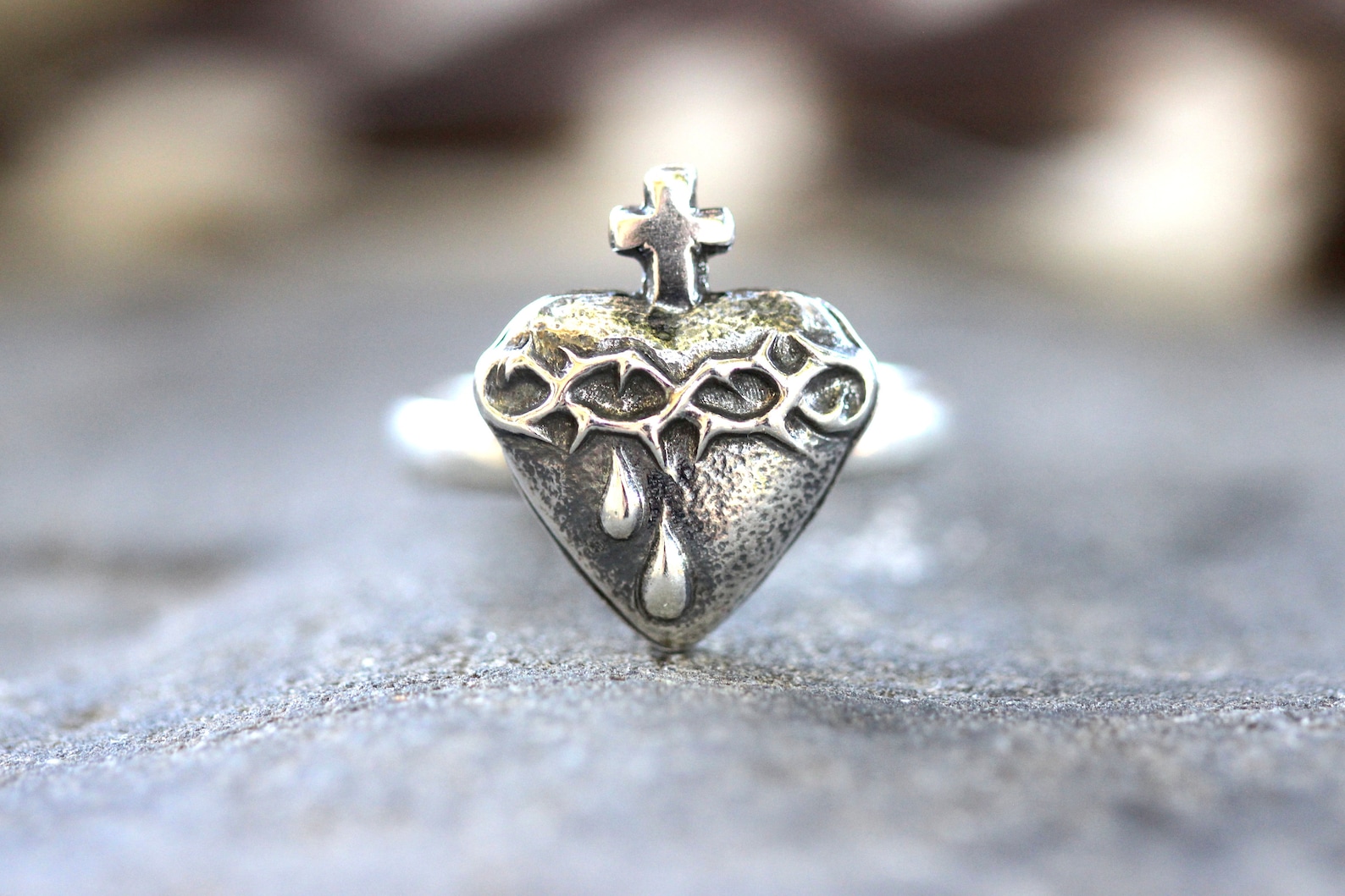 Sacred Heart Ring Sterling Silver Sacred Heart of Jesus Catholic ...