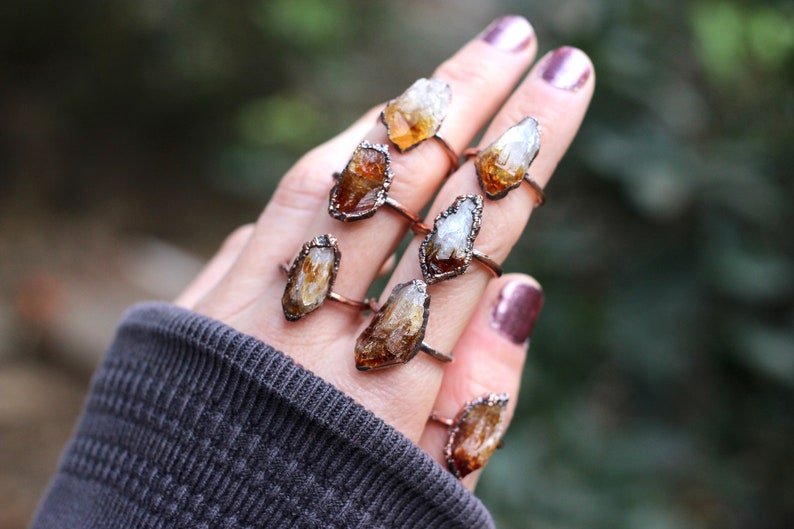 Citrine Ring, Raw Crystal Ring, November Birthstone Ring, Electroformed Ring One Stone Single Stone Ring image 3