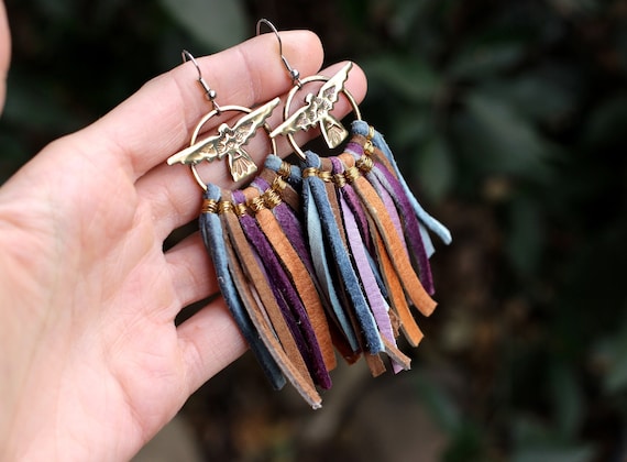 Long leather tassel earrings deals