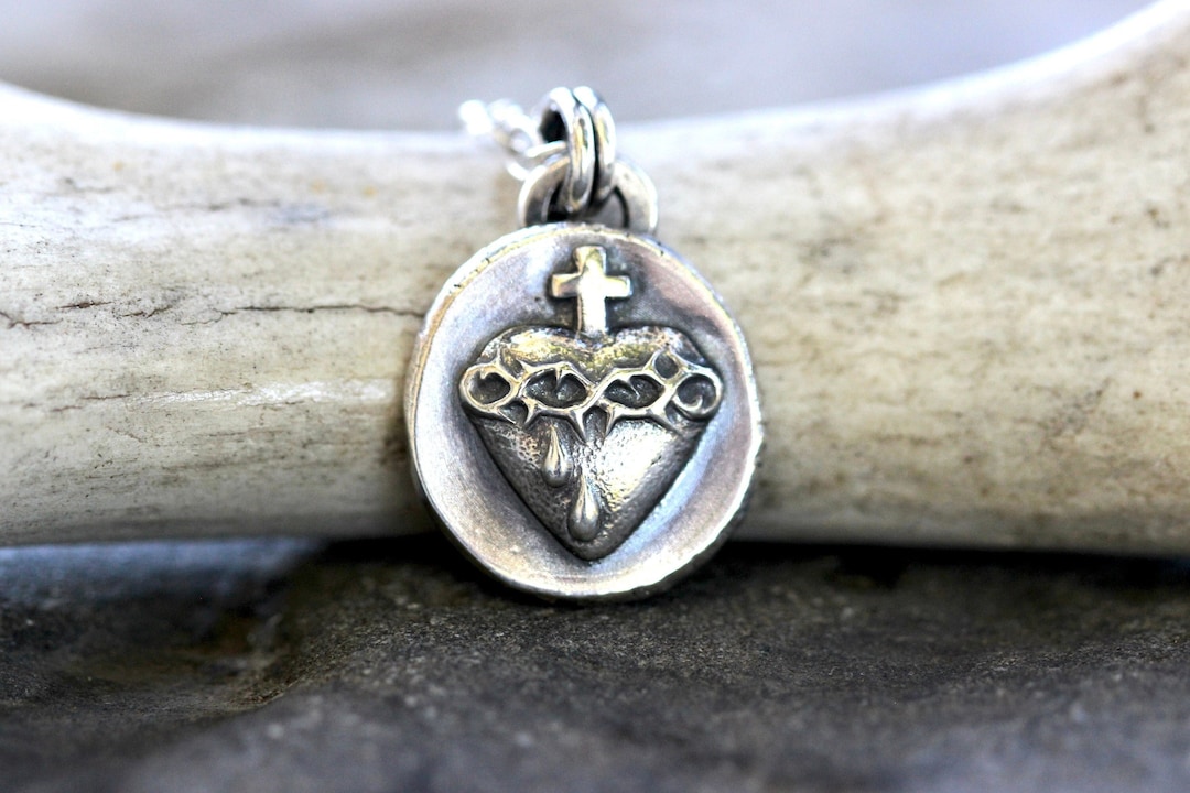 Sacred Heart Necklace Sterling Silver Sacred Heart of Jesus Catholic ...