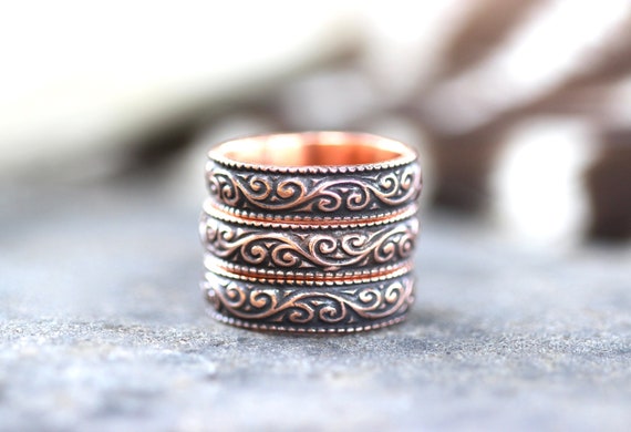 Copper Ring Copper Thumb Ring Swirl Pattern Ring Thick Ring Band