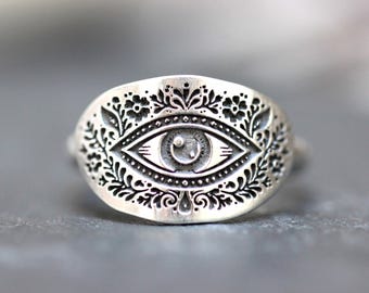 Anillo botánico del mal de ojo - Anillo Malocchio de plata de ley - Anillo de protección de plata de ley - Joyería folclórica italiana - Joyería del mal de ojo