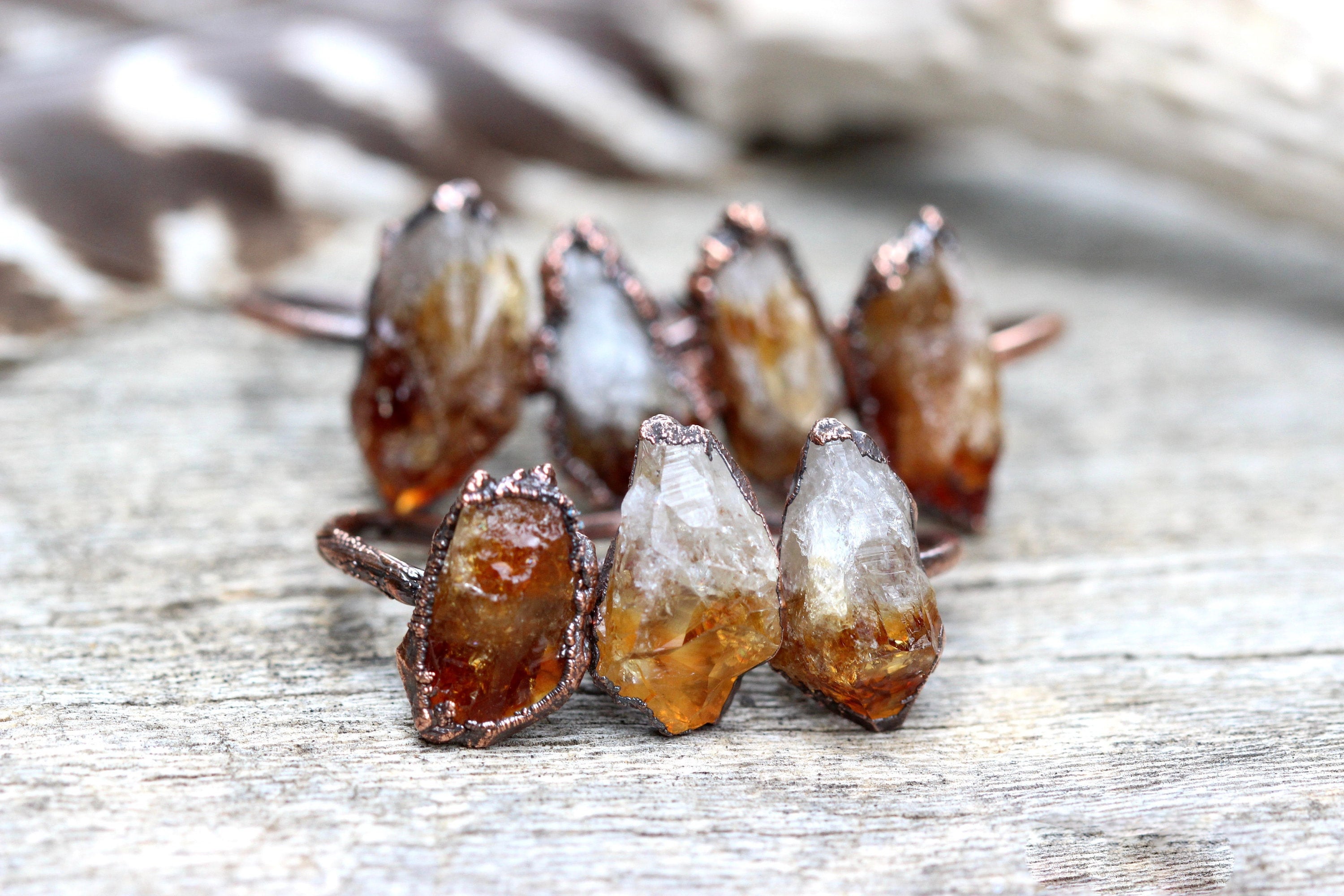 Citrine Ring, Raw Crystal Ring, November Birthstone Ring, Electroformed Ring One Stone Single Stone Ring