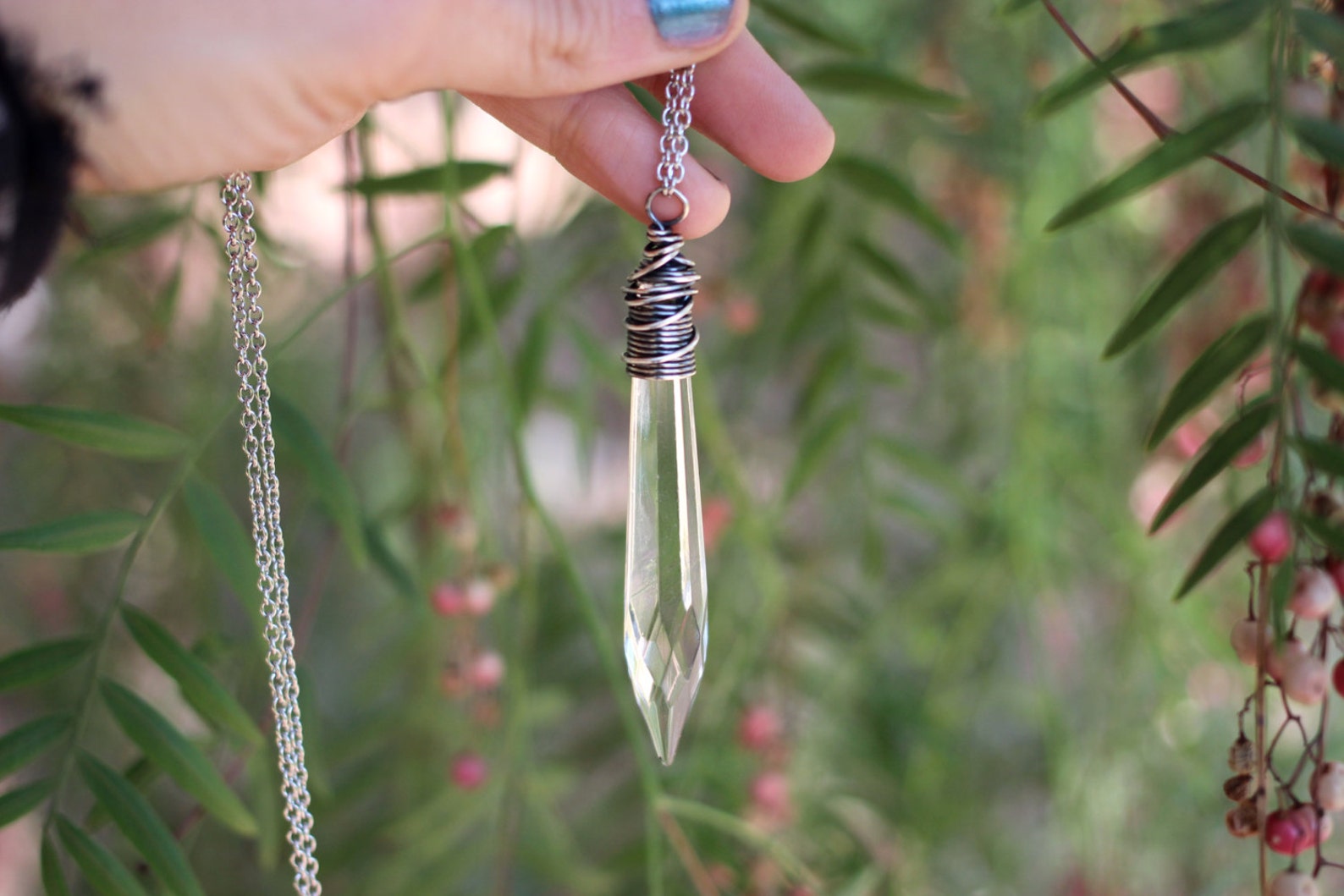 Chandelier Crystal Necklace Wire Wrapped Crystal Necklace Etsy