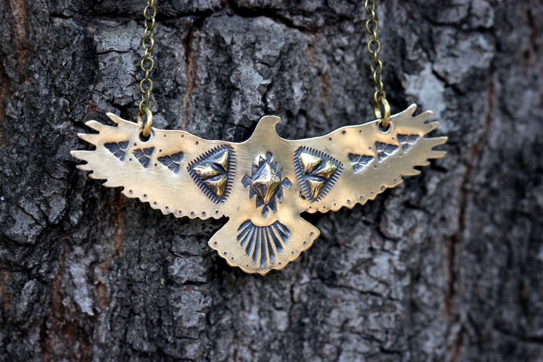 Thunderbird Necklace Hawk Necklace Bird Necklace Gold Etsy