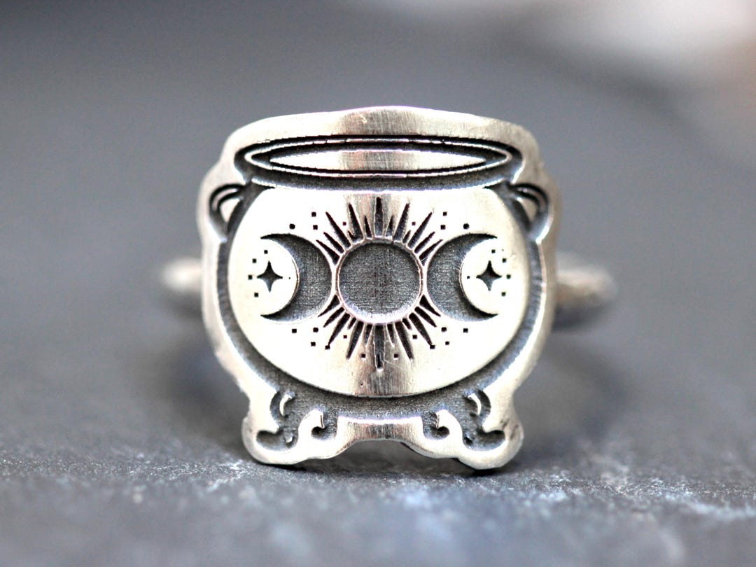 Celestial Cauldron Ring - 925 Sterling Silver Witch Ring - Triple Moon ...