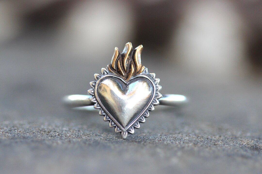 Sacred Heart Ring Sacred Heart Jewelry Heart Milagro Ring Etsy