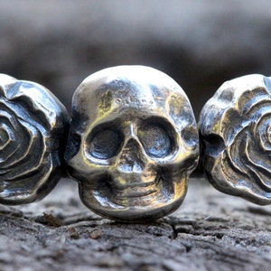 Silver Skull Bracelet Sterling Silver Cuff Bracelet Punk Jewelry Silver Skull Jewelry Skull and Roses Bracelet Skull & Roses Gothic Jewelry image 5