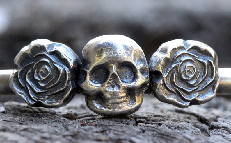 Silver Skull Bracelet Sterling Silver Cuff Bracelet Punk Jewelry Silver Skull Jewelry Skull and Roses Bracelet Skull & Roses Gothic Jewelry image 5