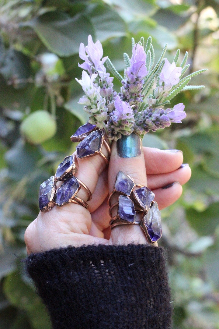 Raw Amethyst Ring Raw Crystal Ring Raw Crystals and Stones Birthstone Ring Amethyst Crystal Ring Raw Stone Ring Amethyst Jewelry