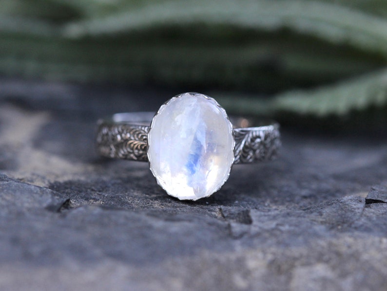 Rainbow Moonstone Ring Sterling Silver Moonstone Ring Moonstone Stacking Ring image 4