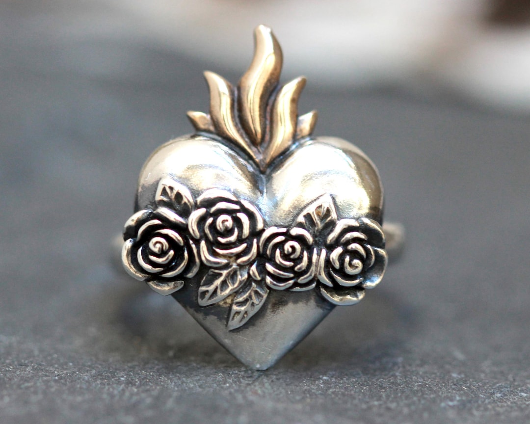 Sterling Silver Sacred Heart Ring Immaculate Heart of Mary Ring Sacred ...
