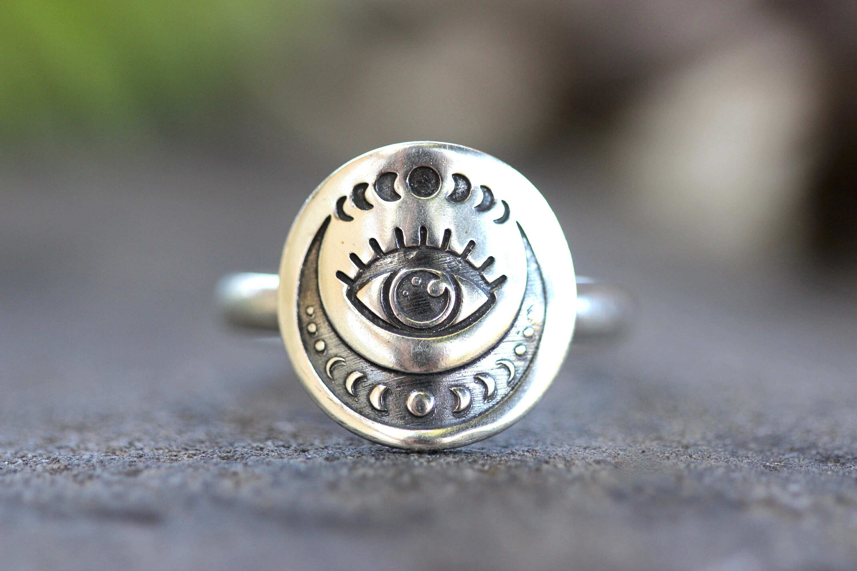 Sterling Silver Moon Ring Celestial Ring Moon Phase Ring Evil Eye Ring Witch Ring  Crescent Moon Ring Sterling Silver All Seeing Eye Ring