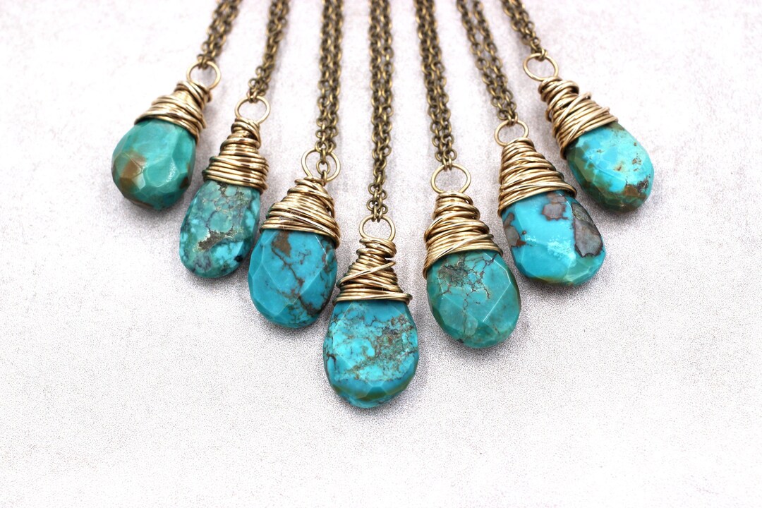 Long Turquoise Necklace Blue Stone Necklace Long Bohemian Necklace Wire