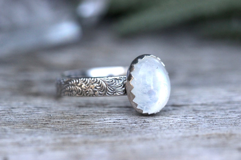 Rainbow Moonstone Ring Sterling Silver Moonstone Ring Moonstone Stacking Ring image 5