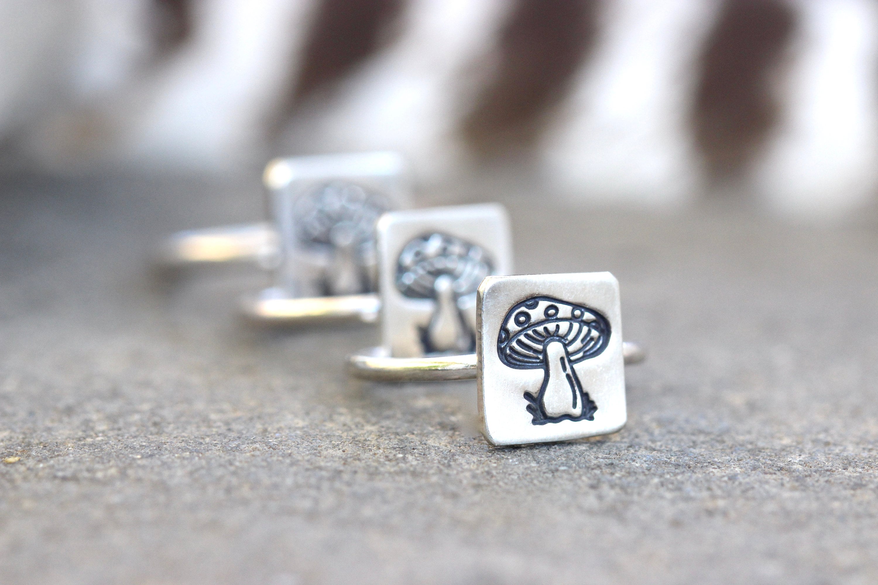 Bague Champêtre En Argent Massif – Style Champignon – Fait Main – Taille Ajustable